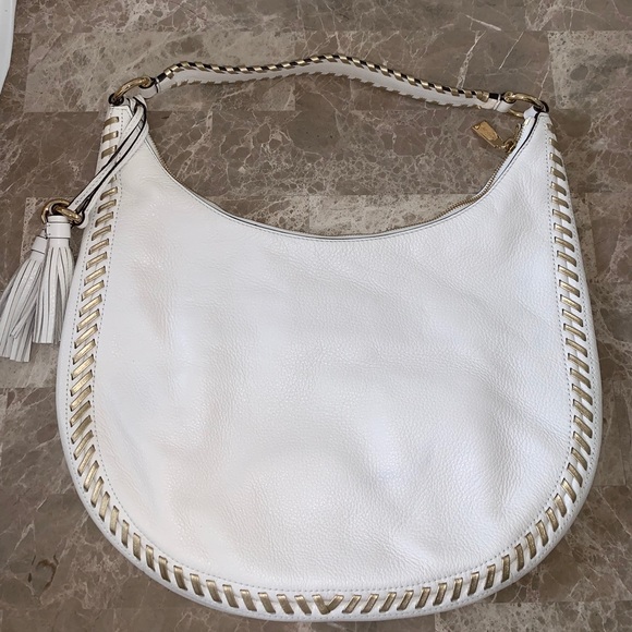 ✨💕 White Leather Gold Trim Crossbody Hobo Purse - Picture 6 of 8